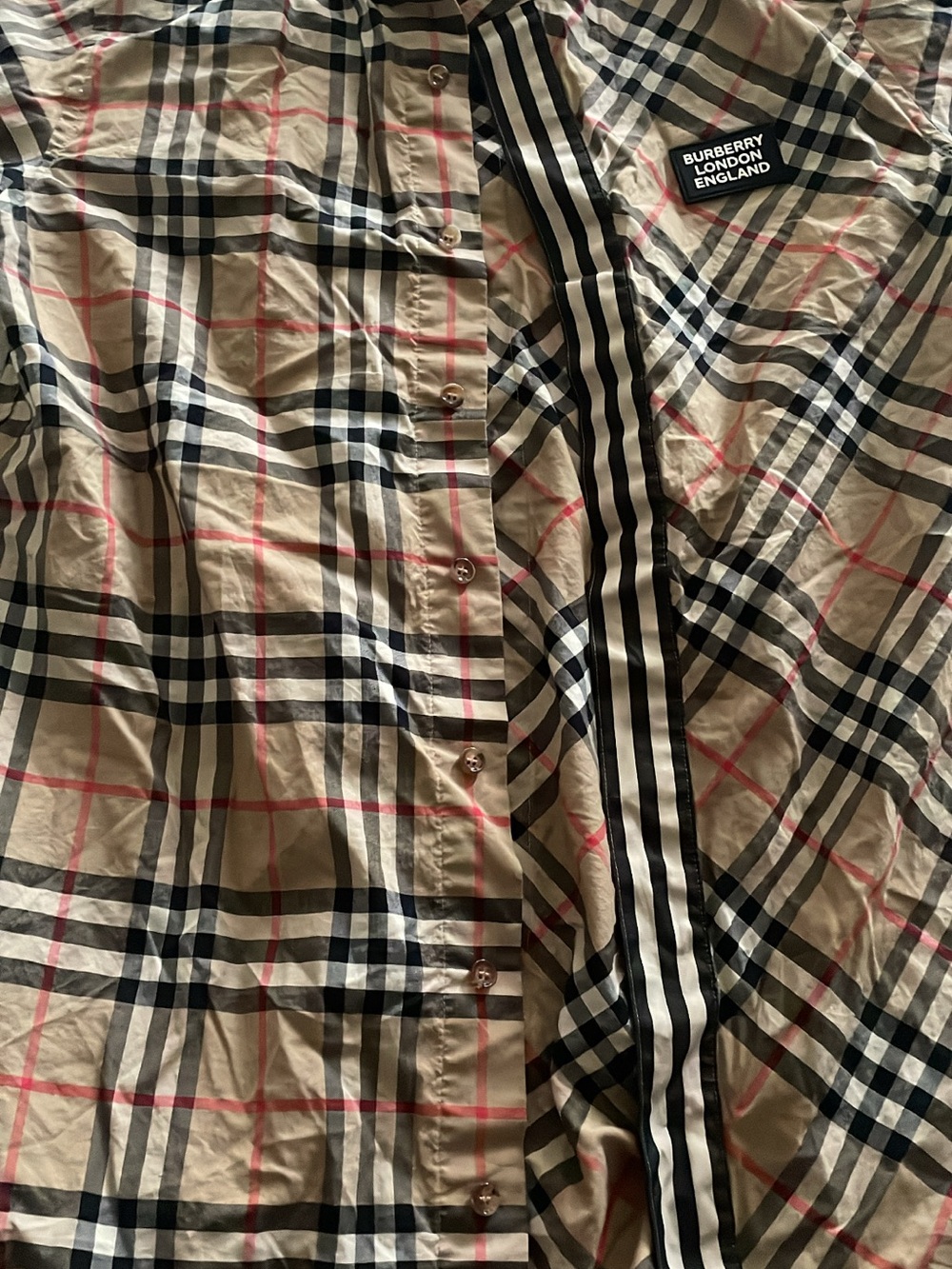 Burberry Men's Classic Check Button-Down Shirt in Beige, Black & Red